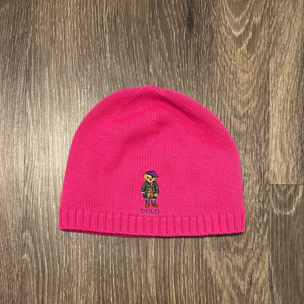 Polo by Ralph Lauren Bright Pink Bear Knit Beanie